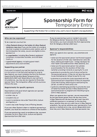 INZ 1025 form to sponsor an applicant for a temporary visa