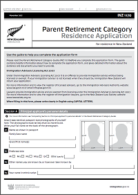 INZ 1170 Parent Retirement Category Residence Application form