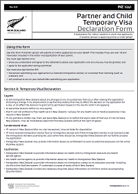 INZ 1241 - Partner or child temporary visa declaration form